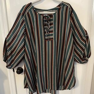 Meri Skye Navy Striped Blouse